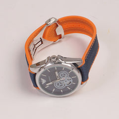 Men's Analogue Wrist Watch Blue Dial Blue Orange strap