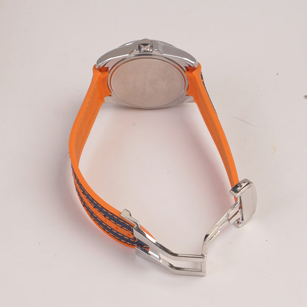 Men's Analogue Wrist Watch Blue Dial Blue Orange strap