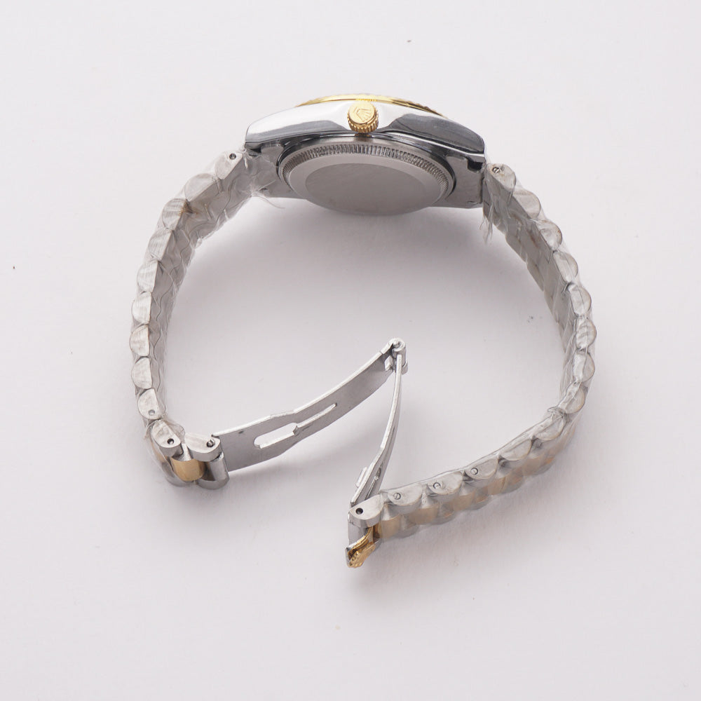 Two Tone Women's Chain Watch Silver-Golden with Black Dial