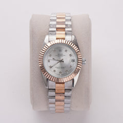 Two Tone Women's Chain Watch Silver-Rosegold with White Dial