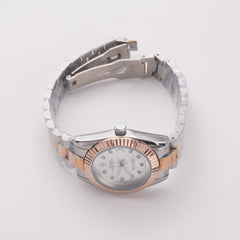 Two Tone Women's Chain Watch Silver-Rosegold with White Dial