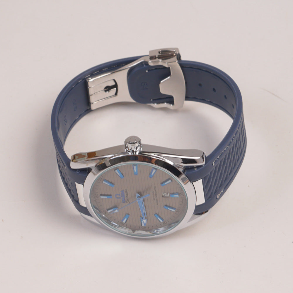 Men's Analogue Wrist Watch Grey Dial Blue strap