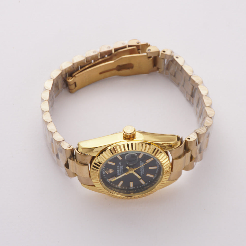 Women's Chain Wrist Watch Golden Black Dial