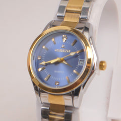 Two Tone Golden Chain Womans Watch Blue Dial