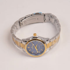 Two Tone Golden Chain Womans Watch Blue Dial