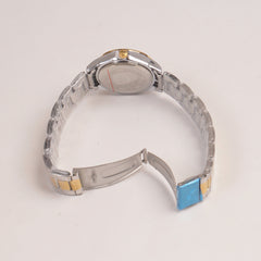 Two Tone Golden Chain Womans Watch Blue Dial