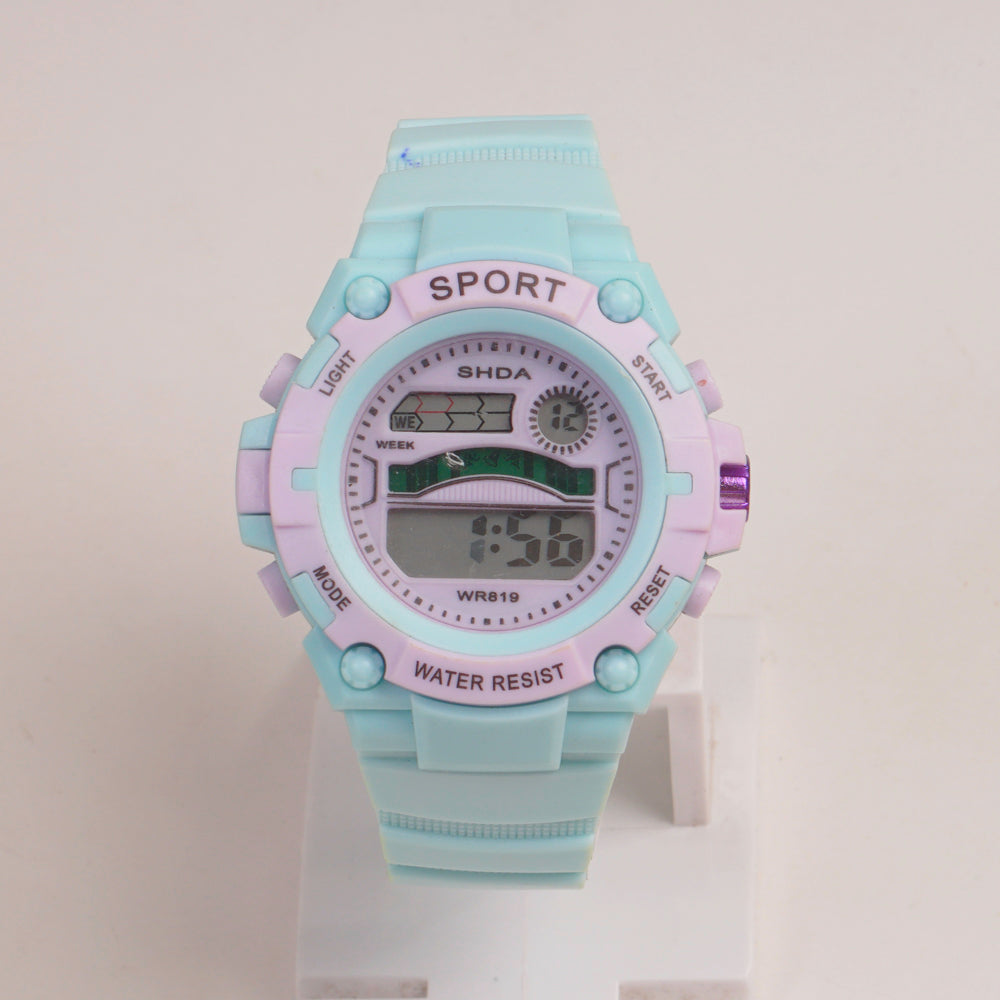 Cyan color digital sports watch for kids