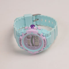 Cyan color digital sports watch for kids