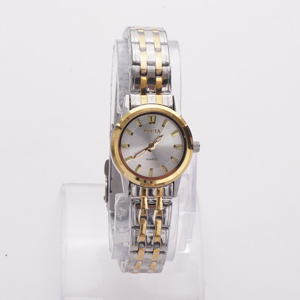 Two Tone Women's Chain Watch Golden Silver