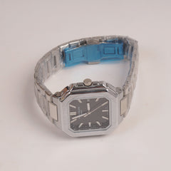 Mens Chain Silver Square Wrist Watch Black Dial