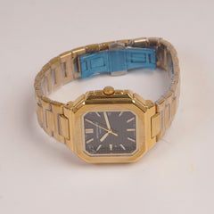 Mens Golden Chain Square Wrist Watch Black Dial