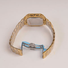 Mens Golden Chain Square Wrist Watch Black Dial