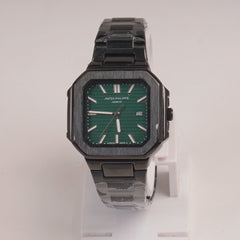 Mens Black Chain Square Wrist Watch Green Dial