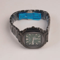 Mens Black Chain Square Wrist Watch Green Dial