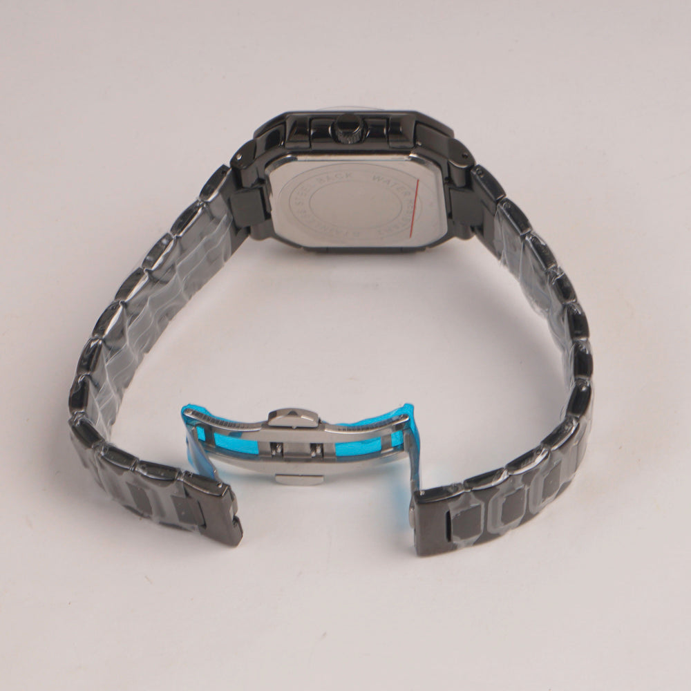 Mens Black Chain Square Wrist Watch Green Dial