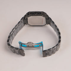 Mens Black Chain Square Wrist Watch Green Dial