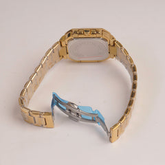 Mens Golden Chain Square Wrist Watch Blue Dial