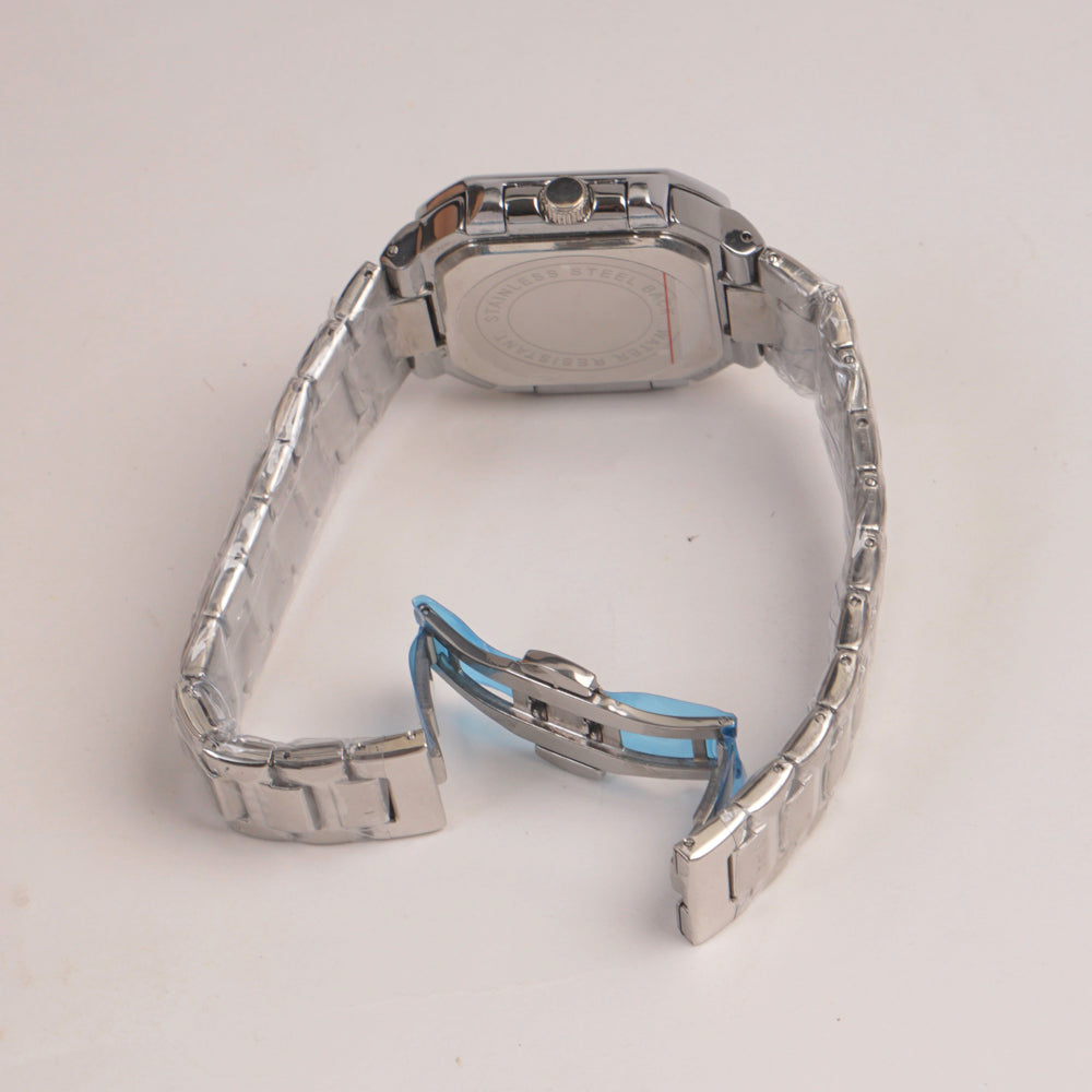 Mens Silver Chain Square Wrist Watch Green Dial