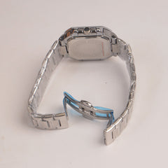 Mens Silver Chain Square Wrist Watch Green Dial