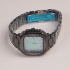 Mens Black Chain Square Wrist Watch Cyan Dial