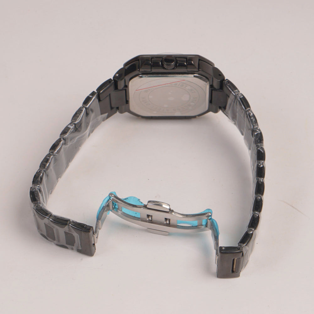 Mens Black Chain Square Wrist Watch Cyan Dial
