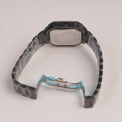 Mens Black Chain Square Wrist Watch Cyan Dial