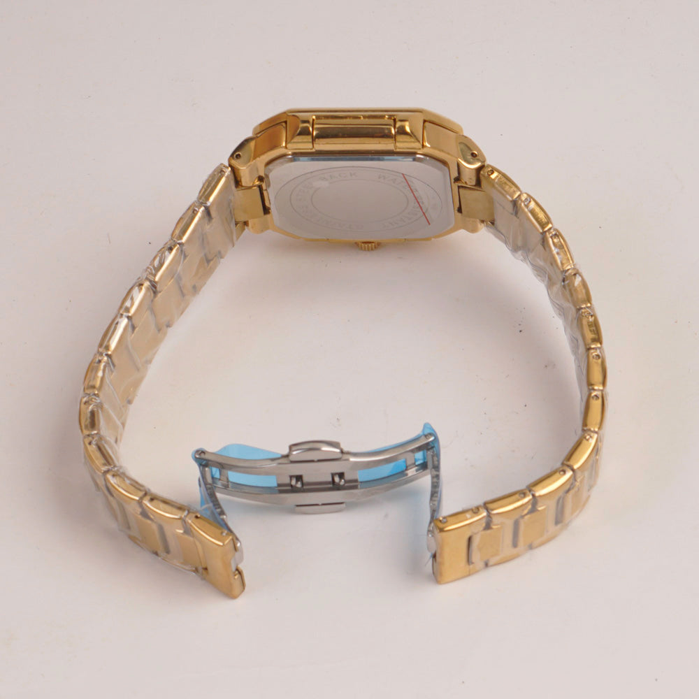 Mens Golden Chain Square Wrist Watch Cyan Dial