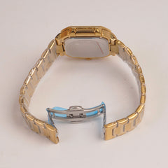 Mens Golden Chain Square Wrist Watch Cyan Dial