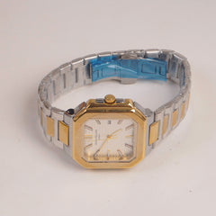 Two Tone Mens Chain Square Wrist Watch White Dial