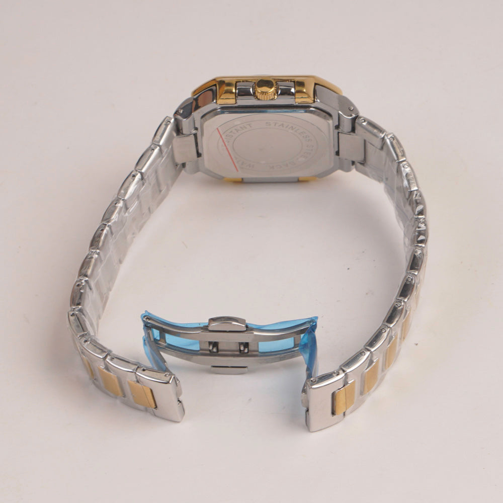 Two Tone Mens Chain Square Wrist Watch White Dial