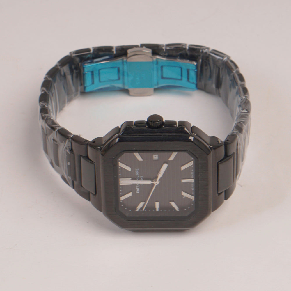 Mens Black Chain Square Wrist Watch Black Dial