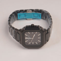 Mens Black Chain Square Wrist Watch Black Dial