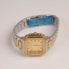 Two Tone Mens Chain Square Wrist Watch Golden Dial