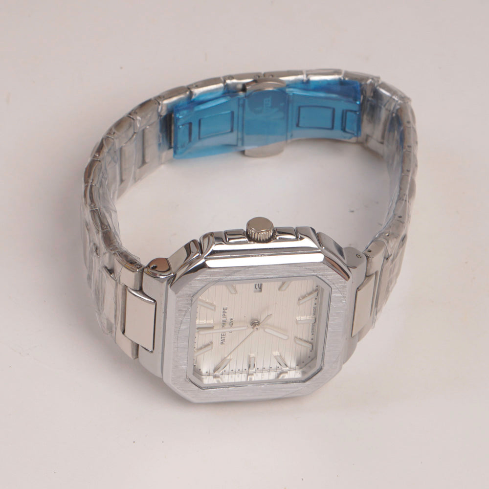 Mens Silver Chain Square Wrist Watch Dial