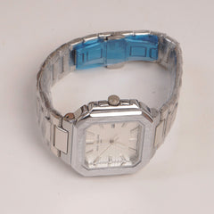 Mens Silver Chain Square Wrist Watch Dial