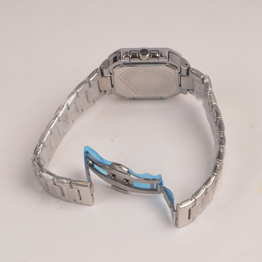 Mens Silver Chain Square Wrist Watch Dial