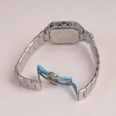 Mens Silver Chain Square Wrist Watch Dial