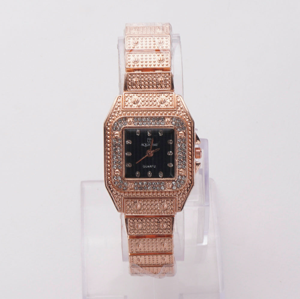 Womens Chain Wrist Watch Rosegold Black