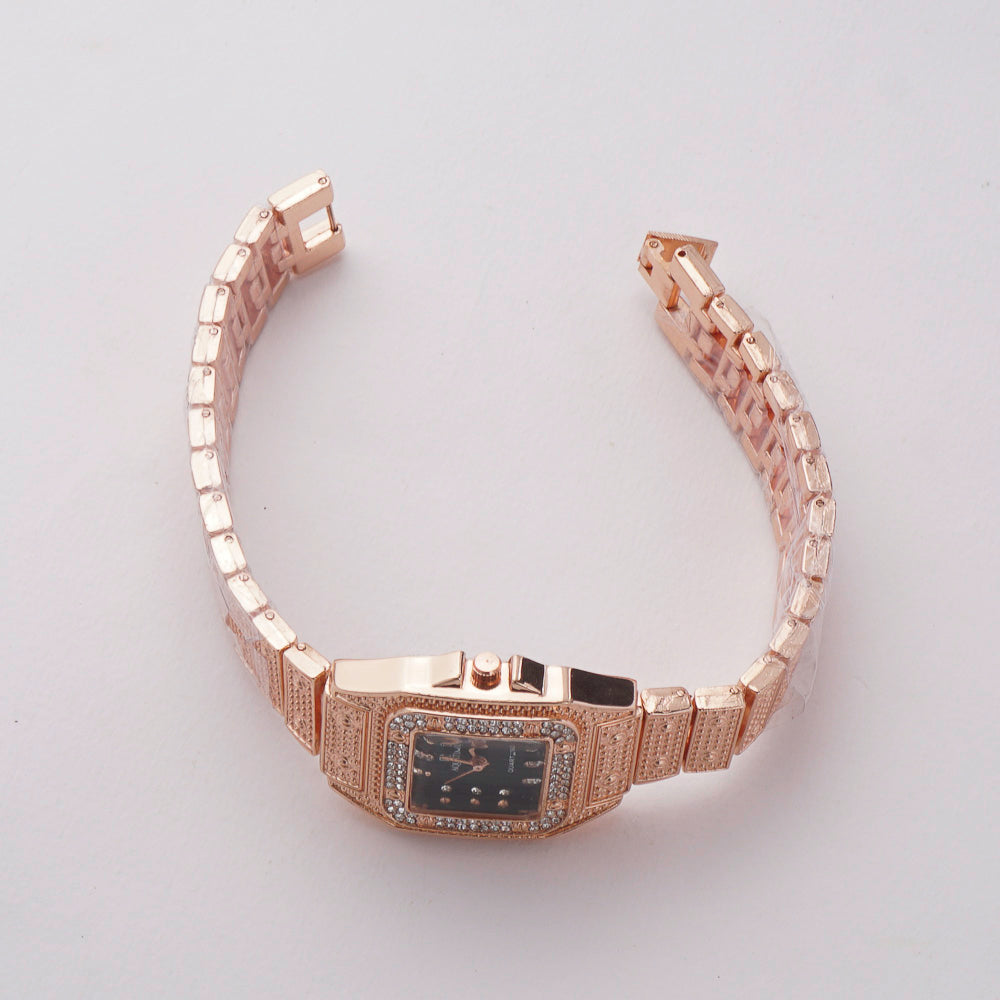 Womens Chain Wrist Watch Rosegold Black