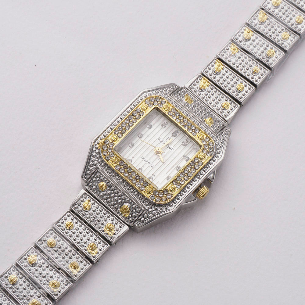 Two Tone Womens Chain Wrist Watch White