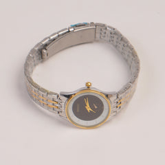 Two Tone Silver Chain Womans Watch Black Dial