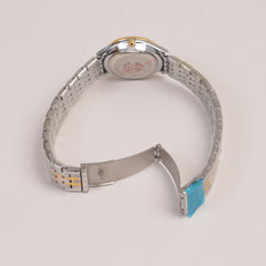 Two Tone Silver Chain Womans Watch Black Dial