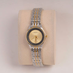 Two Tone Silver Chain Womans Watch Golden Dial