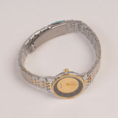Two Tone Silver Chain Womans Watch Golden Dial
