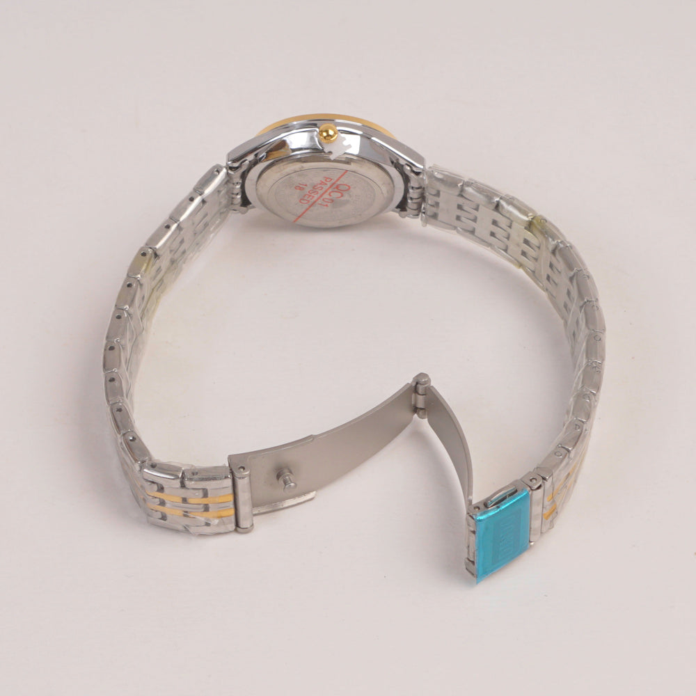 Two Tone Silver Chain Womans Watch Golden Dial