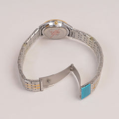 Two Tone Silver Chain Womans Watch Golden Dial