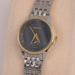 Two Tone Silver Chain Womans Watch Black Dial