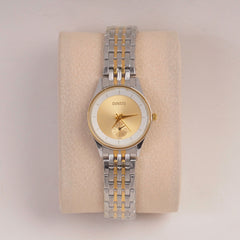 Two Tone Silver Chain Womans Watch Golden Dial