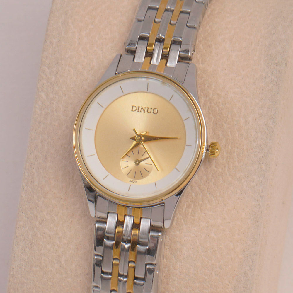 Two Tone Silver Chain Womans Watch Golden Dial