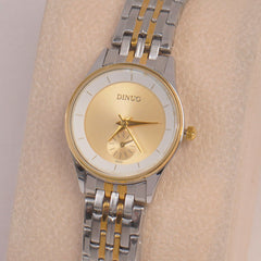 Two Tone Silver Chain Womans Watch Golden Dial
